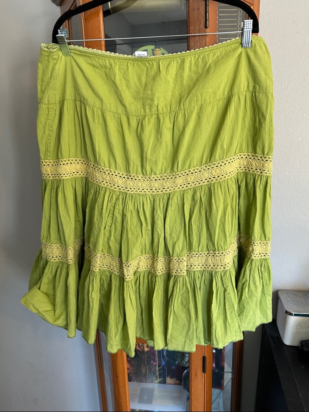 Younique Lime Green Tiered Skirt with Crochet Trim